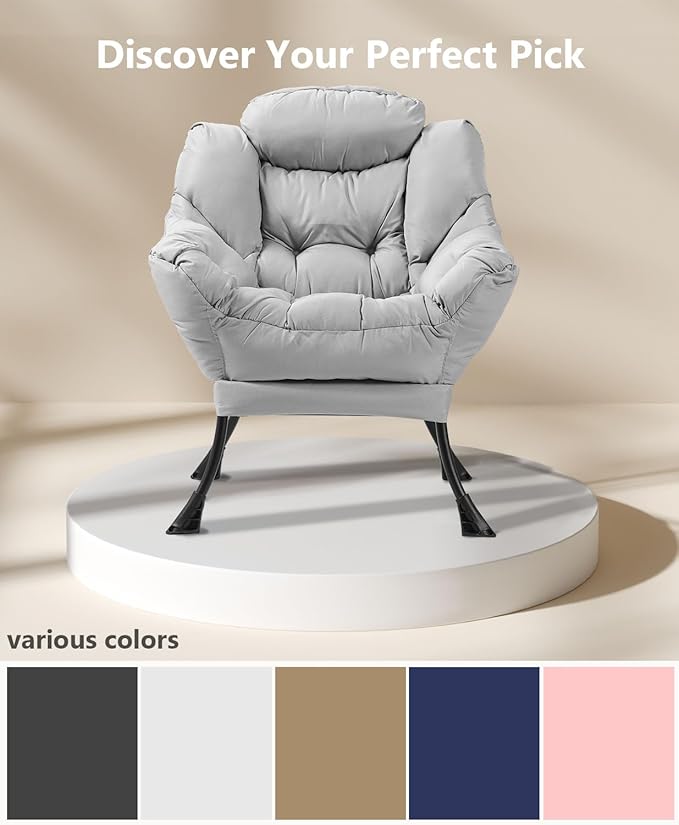 Living Room Chair with Ottoman Modern Lounge Accent Chair with Armrests and a Side Pocket Leisure Upholstered Sofa Lazy Chair Reading Chair with Footrest for Small Space (Gray)