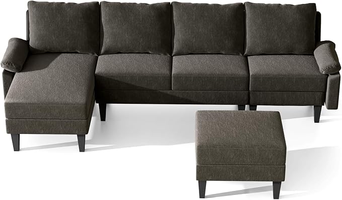 Sectional Couches for Living Room Furniture Sets 4 Seat U Shaped Sectional Couch with Storage Adjustable Sofa with Armrests and Ottoman for Apartment Dark Brown