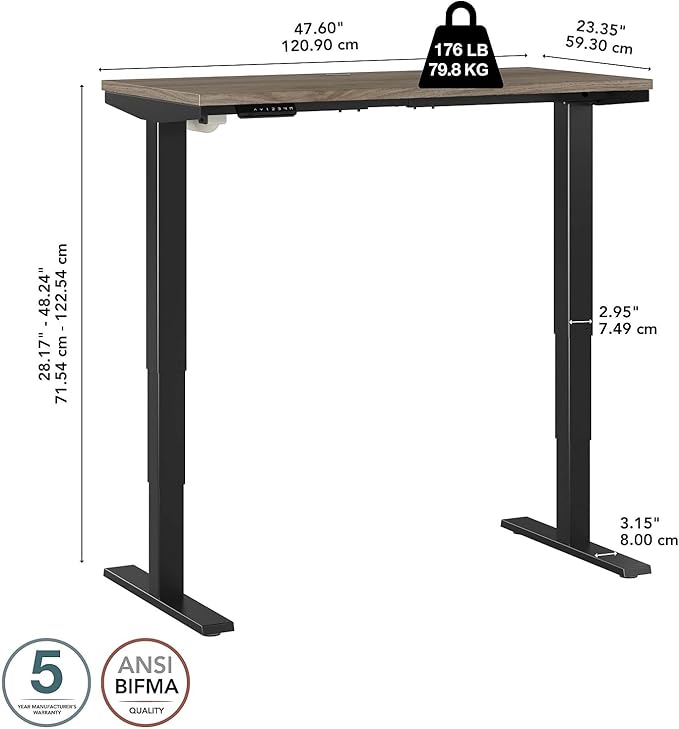 Move 40 Series by Bush Business Furniture 48W x 24D Electric Height Adjustable Standing Desk in Modern Hickory with Black Base