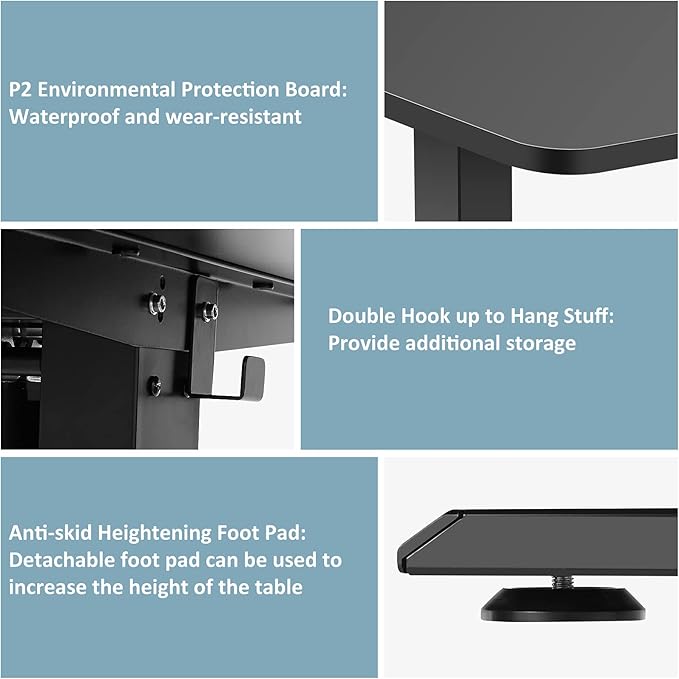 55 x 24 in Electric Standing Desk Adjustable Height Stand up Desk with Ergonomic Curved Desktop &amp Mouse Pad Multifunctional Home Office Desk（Black