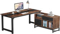 Tribesigns Office Desk with File Cabinet 70.8 L-Shaped Executive Desk for Home Office Workstation Business Furniture Set Rustic Brown/Black