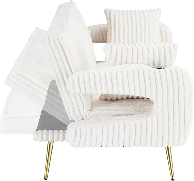 74 Modern Corduroy Sofa Bed FutonConvertible Sleeper Bed Couch with Dual Cup Holder4 Reclining PositionsFolding Cloud Sofa Loveseat for Small Living Room Apartment Office (Beige)