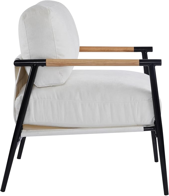 Modern Accent Chair Lounge Arm Chair Upholstered Armchair with Plush Cushions Single Chairs with Metal FrameWooden Armrest - Perfect for OfficeLiving RoomBedroomWhite
