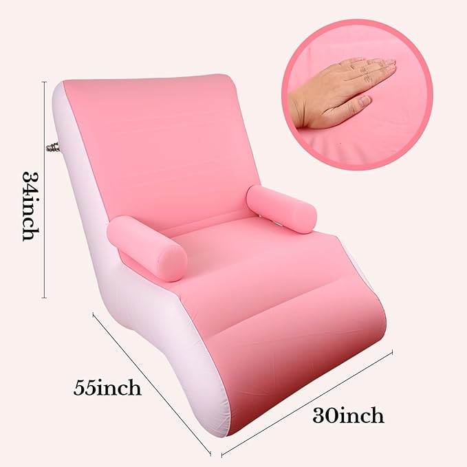 Inflatable Indoor Living Room Chair Lounge with Handrails Inflatable Foldable Deck Chair with Air Pump Outdoor Travel Camping Picnic Beach Chaise Lounges(Pink)