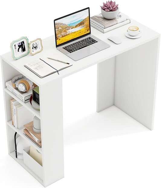 Tangkula Small Computer Desk 36 Inch Home Office Desk with Bookshelf Student Teen Study Writing Desk Modern Simple Laptop Workstation Vanity Table for Small Space (White)