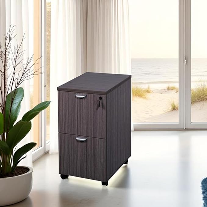 Office Products Driftwood Mobile Pedestal File Cabinet Modern Storage Solution with Lockable Drawers Compact Filing Drawers for Workspace Organization