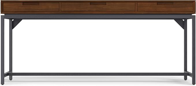 SIMPLIHOME Banting Desk - 72 Inch Wide Solid Walnut Veneer and Metal Writing Desk Modern Industrial Home Office Computer Table for Study with 2 Drawers and Flip-Down Keyboard Tray