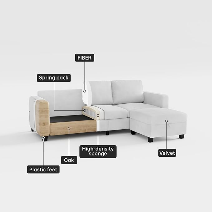 Youmumeub Sectional Couches for Living Room - Convertible Sofa and Storage Bench79''Modern Corner ConfigurationSuitable for Living Room Apartment Bedroom and Office-Beige