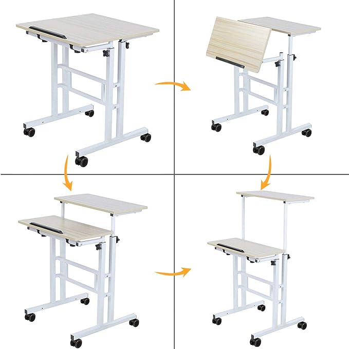 soges Mobile Standing DeskAdjustable Height Roling Sit-Stand Desk Small Standing Computer Desk Workstation on Wheels Sit Stand Up Desk for Home Office Oak