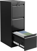 3-Drawer Lateral File Cabinet with Lock Heavy Duty Metal Filing Cabinet for Letter/Legal/A4/F4 Documents Space-Saving Vertical Office Storage Organizer for Home Office Easy Assembly Black