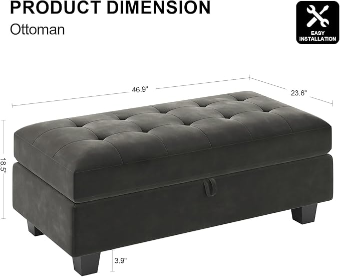 Belffin Large Storage Ottoman Module for Modular Sectional Sofa Grey