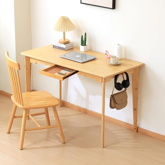 Maydear 47 Bamboo Multipurpose Study Writing Desk with Drawer Modern Simple Computer &amp Laptop Table Dining Table for Bedroom Living Room Home and Office Kitchen Natural