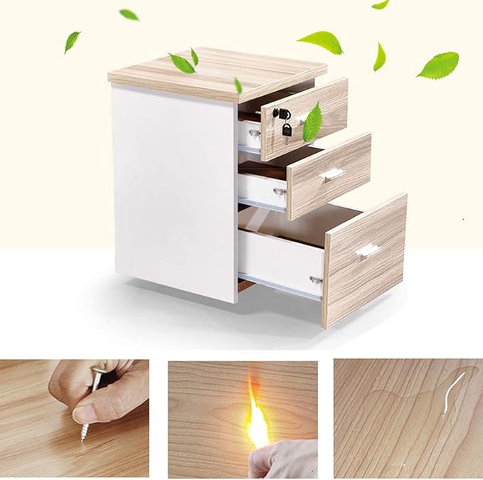 Desktop Storage Box with Drawers - Wooden Nightstand Mobile File Cabinets for A4 Size Office Document Cabinet Storage Cabinet 3 Drawers and 5 Wheels(Size:C)