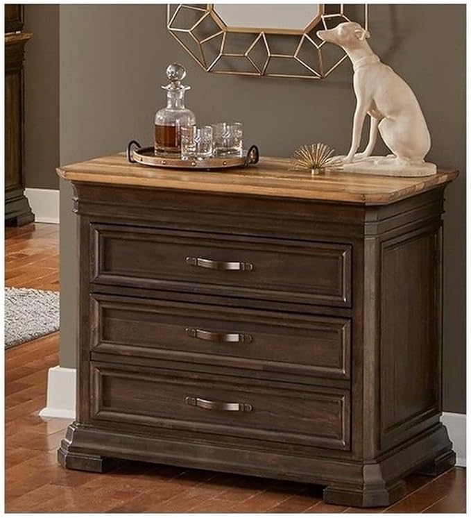 BOWERY HILL Executive Lateral Filing Cabinet with Solid Wood Plank Top in Brown Solid Wood Construction Sturdy and Durable Office or Home Use Secure Document Storage