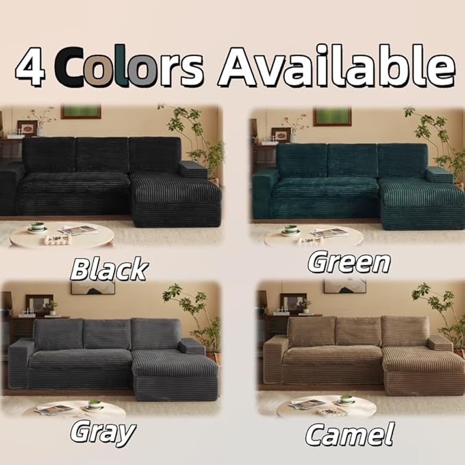 115 Modular Sectional Couch with Chaise Cloud Couch Deep Seat Fluffy Corduroy Sofa Memory Foam Boneless Couches for Living Room Bedroom No Assembly Required (Grey 115 Right Chaise)