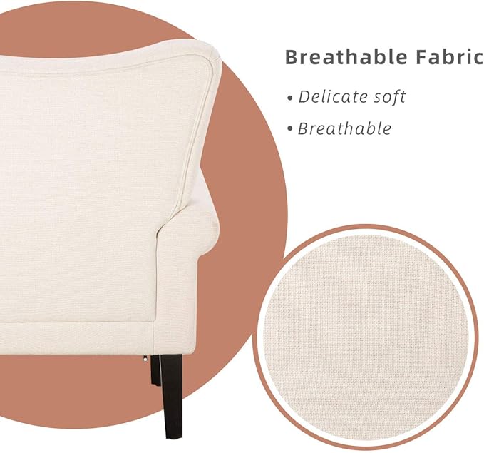YOLENY Modern Accent ChairHigh Back ArmchairUpholstered Fabric Button Single Sofa with Wooden Legs for Living RoomBedroomClubBeige