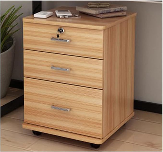 3 Drawers Wooden Office Cabinet Filing Cabinet with Lock Floor Stand Wheel Design Movable File Folder Office Supplies Filing Cabinet (Color : Brass) (B)