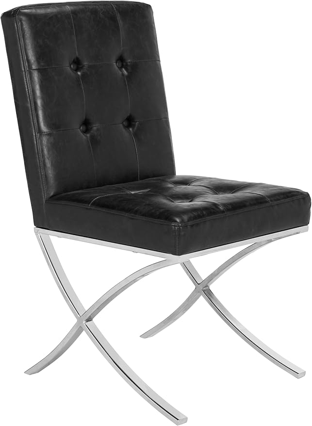 Safavieh Home Walsh Black Faux Leather and Chrome Tufted Side Chair