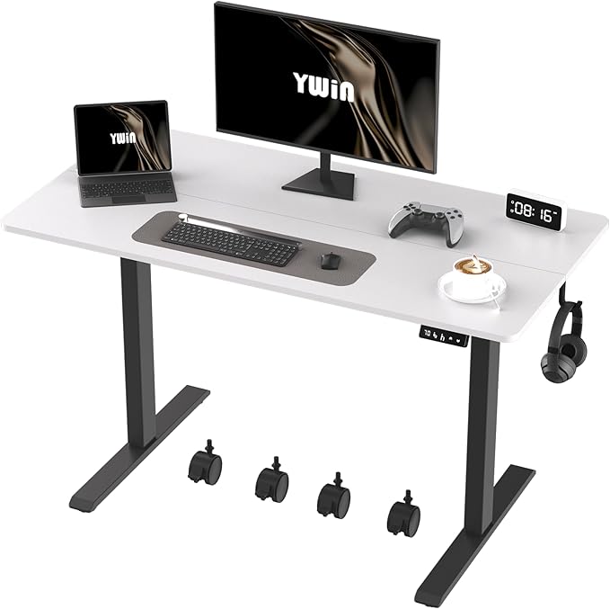 Ywin Electric Height Adjustable Standing Desk with Wheels 63 x 24 inches Ergonomic Stand Up Desk for Home Office