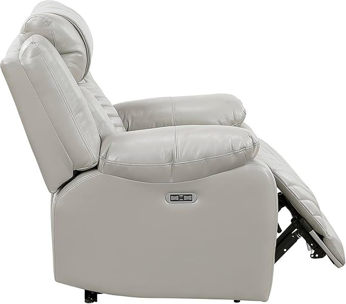 Lexicon Power Recliner Chair Faux Leather Upholstered Home Theater Seating with LED Lighting USB Charging Ports Single Wall Hugger Reclining Chair for Living Room/Bedroom Easy Assembly Gray