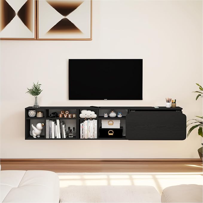 Floating Desk with Storage Shelves 82'' Wall Mounted Desk Laptop Writing Study Table Folding Drop Leaf Table Multifunctional Computer Workstation for Narrow Small Space