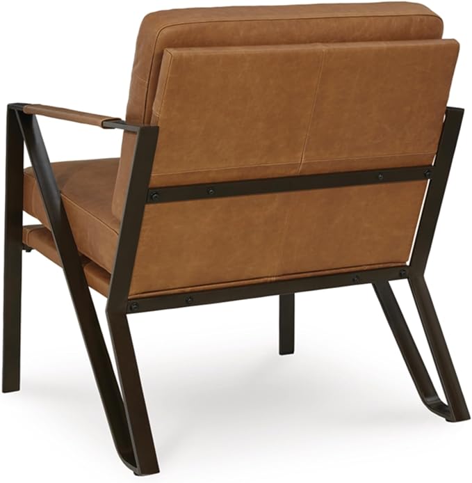 Signature Design by Ashley Garronmont Mid-Century Modern Leather Accent Chair with Metal Frame Light Brown &amp Metallic
