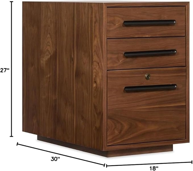 BOWERY HILL Contemporary 3 Drawer File Cabinet Medium Wood Finish Rubberwood and Walnut Veneer Construction Locking File Drawer with Letter/Legal Filing 27 H x 18 W x 30 D Office Storage