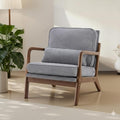 Simple Deluxe Mid-Century Modern Wood Accent Chair &amp Cozy Reading Chair Upholstered Living Room Chair with Waist Cushion Solid Wood Chair with Pillow for Bedroom Grey