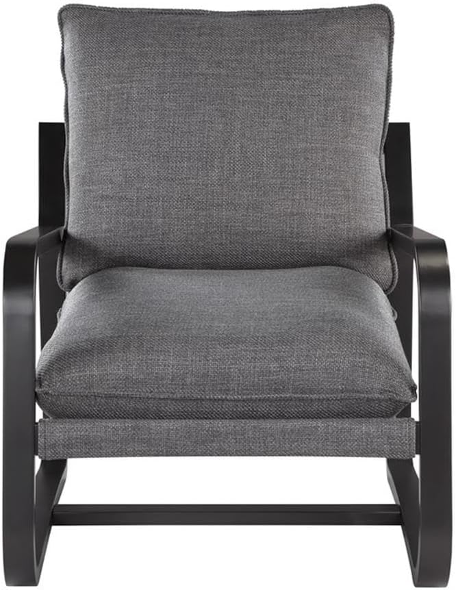 Pemberly Row Sling Chair Charcoal Gray Polyester Fabric Bronze Metal Frame 27.75 W x 35 D x 33 H Reversible Detachable Cushions Comfortable Modern Accent Chair for Living Room or Reading Nook
