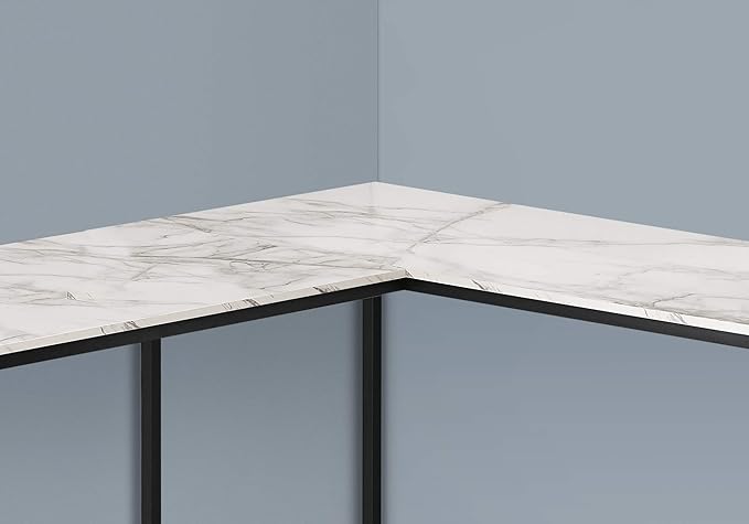Monarch Specialties I 7393 Computer Desk Home Office Corner 58 L L Shape Work Laptop Metal Laminate White Marble Look Black Contemporary Modern