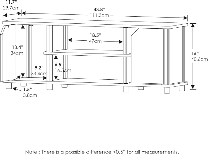 Furinno Brahms TV Stand Entertainment Center with Shelves and Storage for TV Size up to 45 Inch French Oak/Black