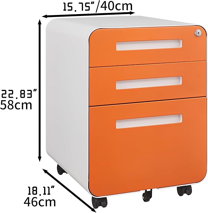 GarveeHome 3 Drawer Mobile File Cabinet with Lock Under Desk Metal Filing Cabinet for Home Office Under Desk Storage with 5 Wheels for A4/Letter/Legal Size Fully Assembled