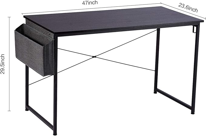 GEOK Writing Computer Desk 47 Inch Sturdy Gaming Desk Home Office DeskStudent Table with Storage Bag Laptop Desk