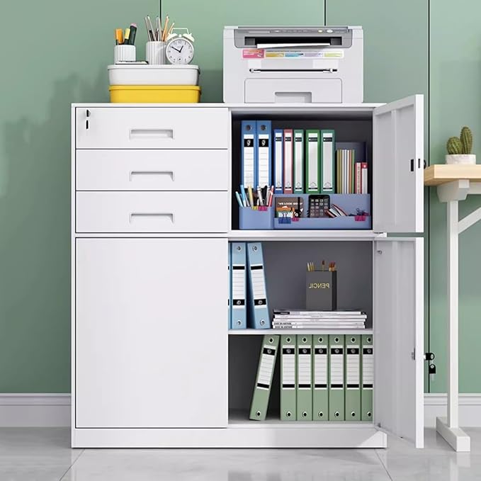 Filing Cabinet with Locking Tin Data File Cabinet Office Multi-Drawer Double Drawer Storage Cabinet Floor Short Cabinet (Color : Grey)