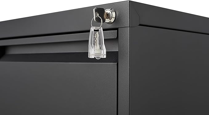 3 Drawer File Cabinet with Lock Small Filing Cabinet Under Desk Storage Organizer for Home Office Vertical Metal Locking DrawersBlack