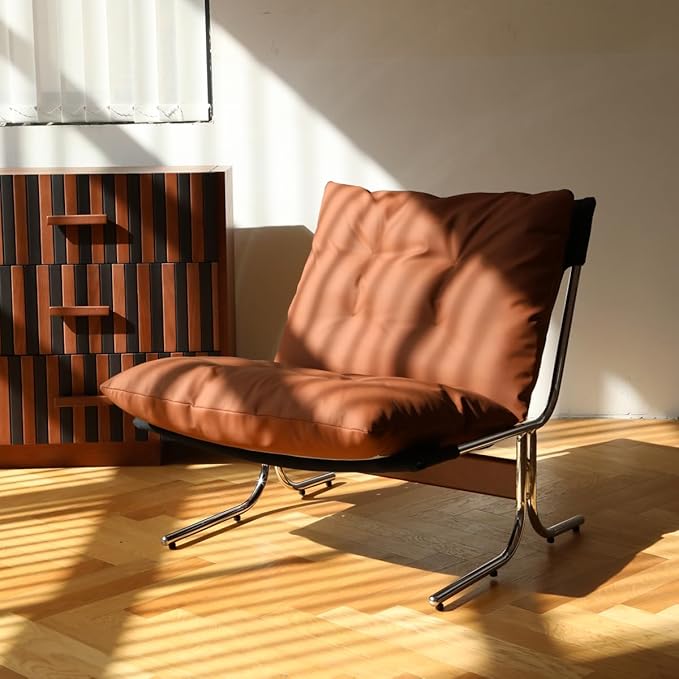 Modern Leather-Look Accent Armchair with High Back Wing Design Metal Legs &amp Deep Seat – 350 lbs Capacity Oversized Lounge Chair for Living Room Home Office Bedroom (Brown)