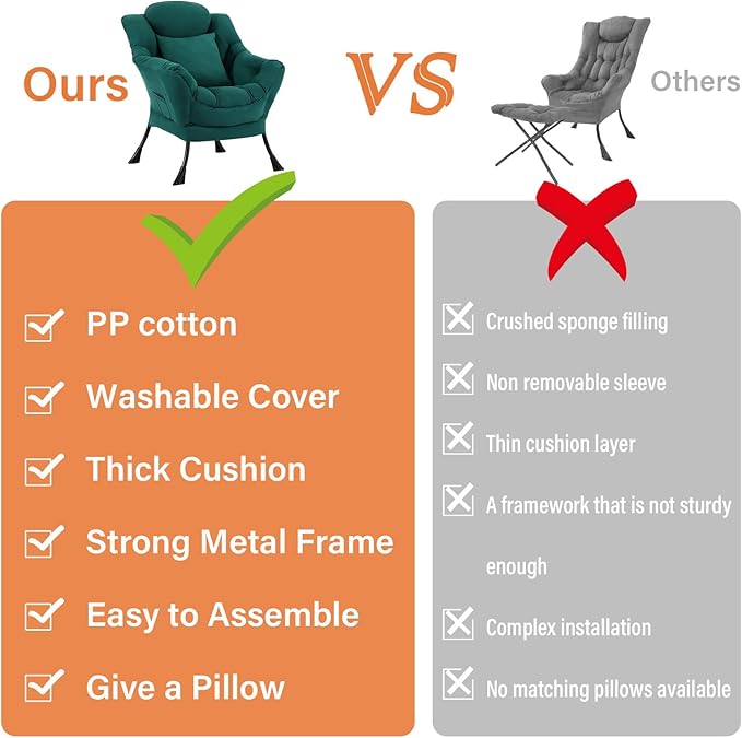 Lazy Chair for Living Room Large Dark Green Accent Chair with a Throw Pillow Leisure Sofa Chair Set Comfy Reading Chair for Bedroom Dorm Room Office