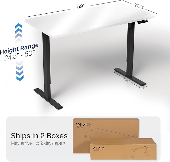 VIVO Electric 60 x 24 in Dual Motor Sit Stand Desk Memory Height Adjustment 2B Series White Dry Erase Top Black Frame DESK-KIT-2B6WE