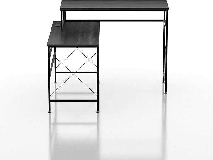 HOMES: Inside + Out Roncaster Industrial L-Shaped Metal 51 in. Writing Desk with USB Port and Electrical Outlet for Home Office Study Room Gray and Black