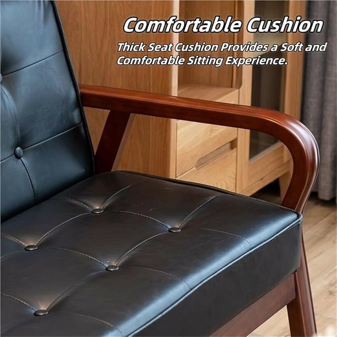Mid-Century Modern Loveseat Comfy Faux Leather Upholstered Couch Solid Wood Frame Vintage Accent Armchair with High Back for Home Office Waiting Room 45.3''L x 24.4''D x 29.5''H(Green)