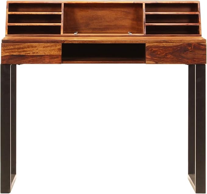 ZEYUAN Office DeskHome Office DeskStudy TableDesk 43.3x19.7x37 Solid Sheesham Wood and Steel