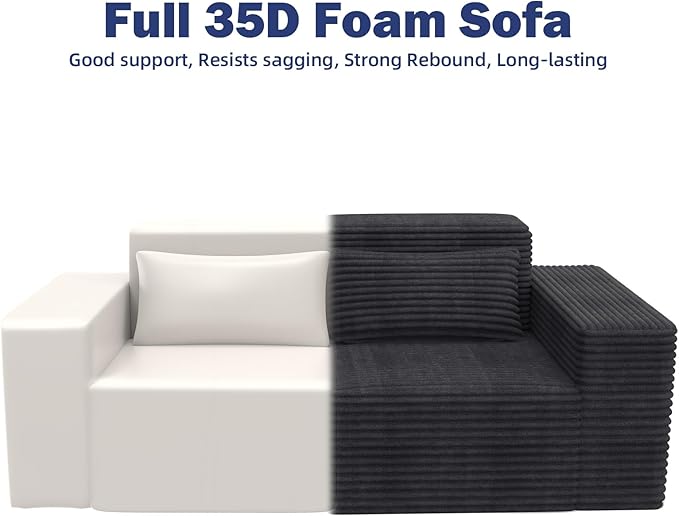 77 Cloud Sectional Boneless Loveseat Couch in a Box Modular Small Sofa with Deep Comfy Seat for Living Room Bedroom Apartment or Home Office No Assembly NeededCorduroy Black