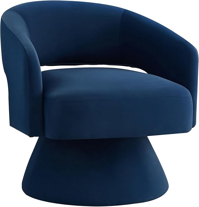 Stylish Swivel Barrel Chair with Upholstered Round Design 360-Degree Comfort and Open Backrest Great for Living Room or Bedroom Chic Navy Blue