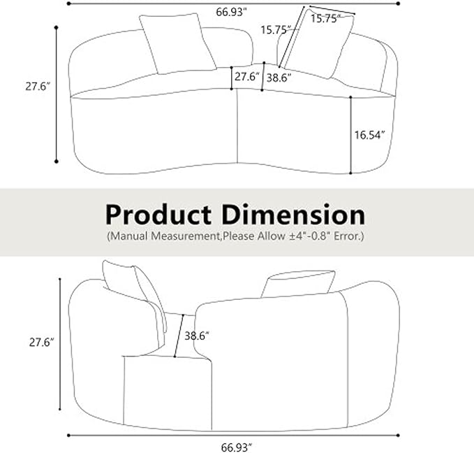 67 Curved Loveseat Sofa with 2 Pillows Boneless Curved Couch with Round Armrest Cloud Sofa for Living Room Bedroom Small Spaces Teddy Modern Compressed No Assembly (Green)