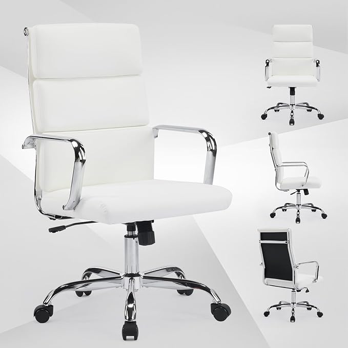 Office Chair Ergonomic Adjustable Desk Chair Mid Back Executive Comfortable Leather Lumbar Support Home Computer Chair with Padded Seat Swivel Wheels