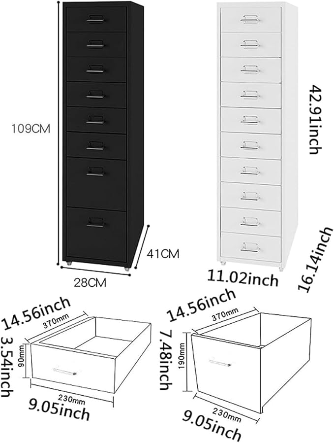 Aimeryup 8-Tier File Cabinet Metal Clip with Wheel Drawer Storage Desk Cabinet Office Study Bedside 41X28X109CM(Size:28X41X109CMColor:A)