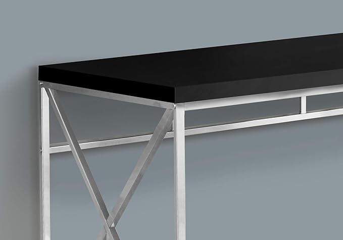 Monarch Specialties Modern Industrial Style-Home &amp Office Writing Table with Sturdy Crisscross Metal Computer Desk 48 L Black/Chrome Frame