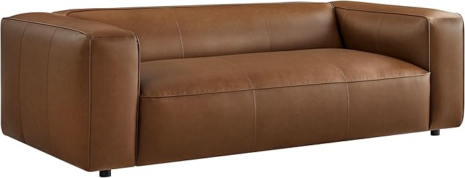 Modway Auren Vegan Leather Sofa in Coffee - Faux Leather Couch - Comfy Modern PU Leather Sofa - Oversized Mid Century Modern Couch for Living Room Apartment Loft