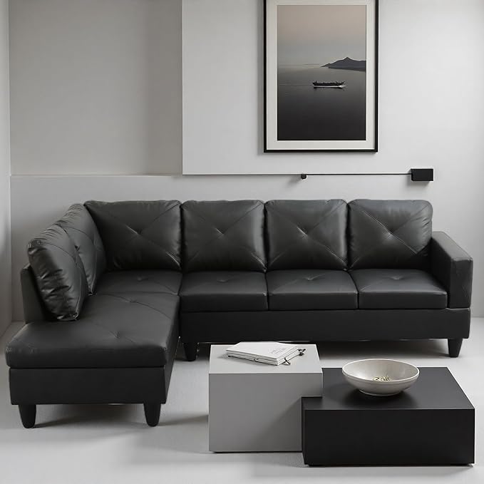L Shape Sectional Couch with Chaise 97 Inch Modular Sofa with Ergonomic Reclined Backrest Sectional Couches for Living Room Cross Hatch Patterns for Office and Small Apartment Black