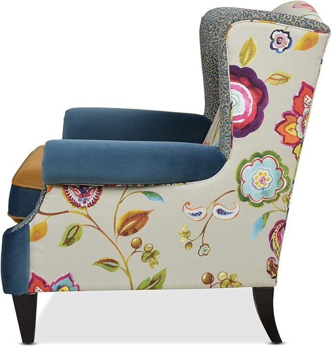 Jennifer Taylor Home Ayla Boho Chic Wingback Accent Arm Chair Floral &amp Leopard Blue-Teal &amp Yellow-Gold Velvet